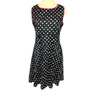 Tiana B Dress Polka Dot Black White Mesh Lace Overlay Fit Flare Sleeveless Sz 10